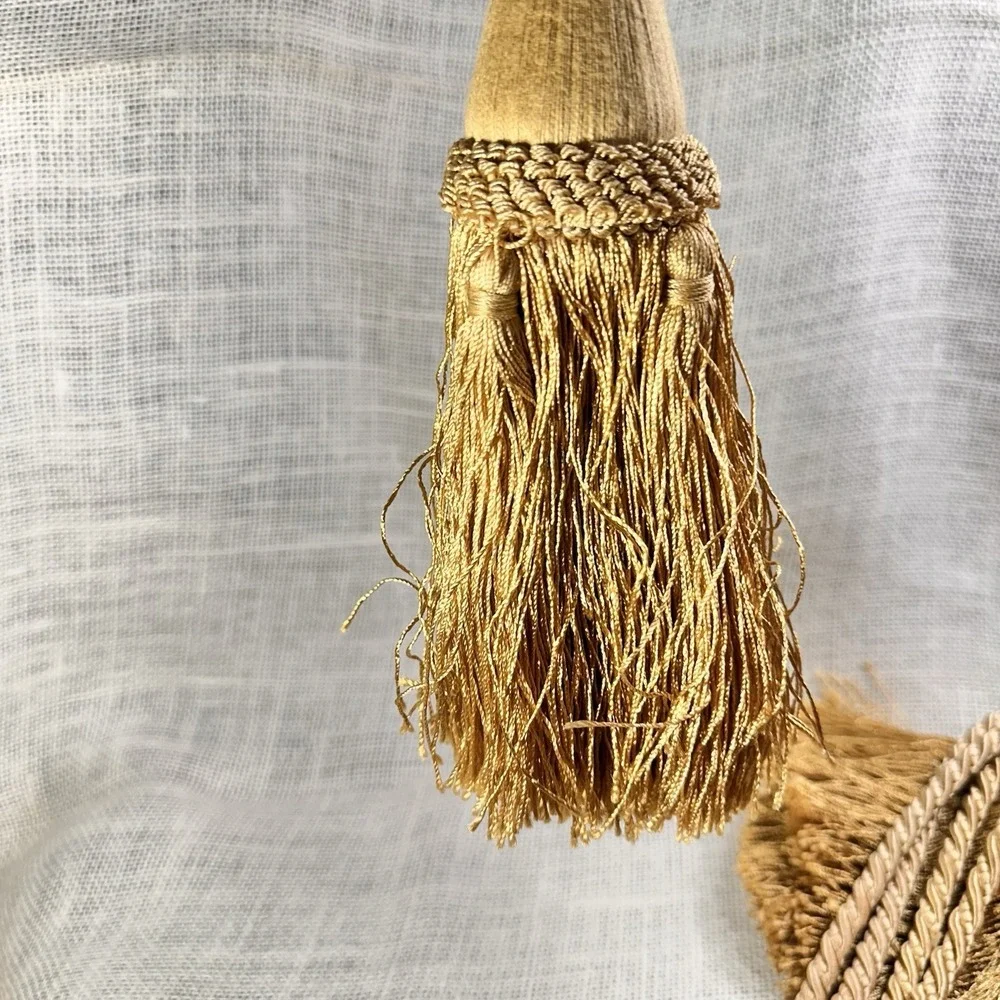 Gold Curtain Tassel Tiebacks Pair Braided Rope Drapery Holdbacks 23